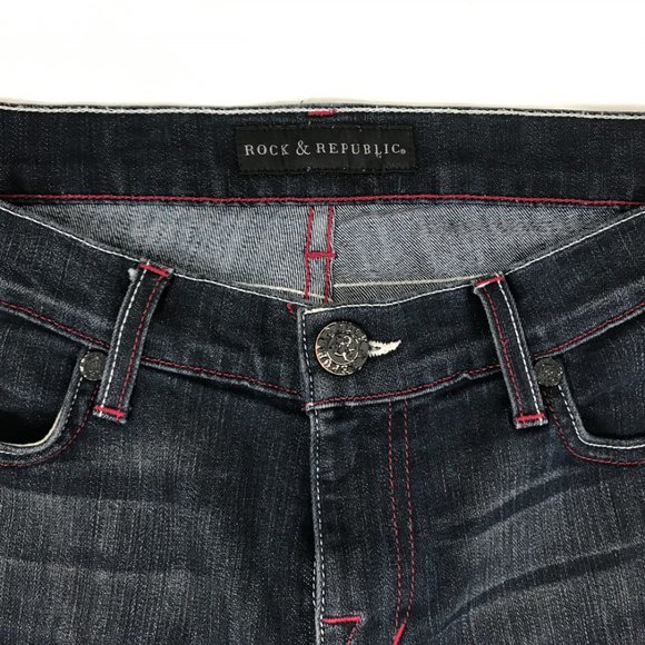 Rock and Republic Jeans Low Rise Flare Leg Y2K Indigao Bling Pockets READ - Picture 7 of 9